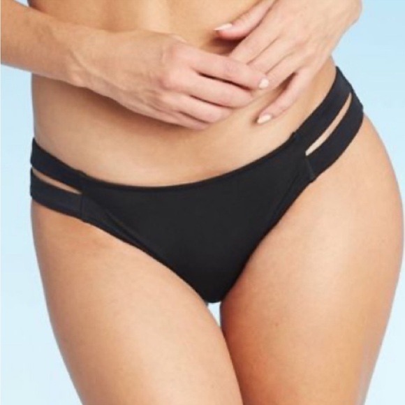 Shade & Shore Strappy Side Cheeky Bikini top 36B Bottom L NWT set black - Picture 3 of 10